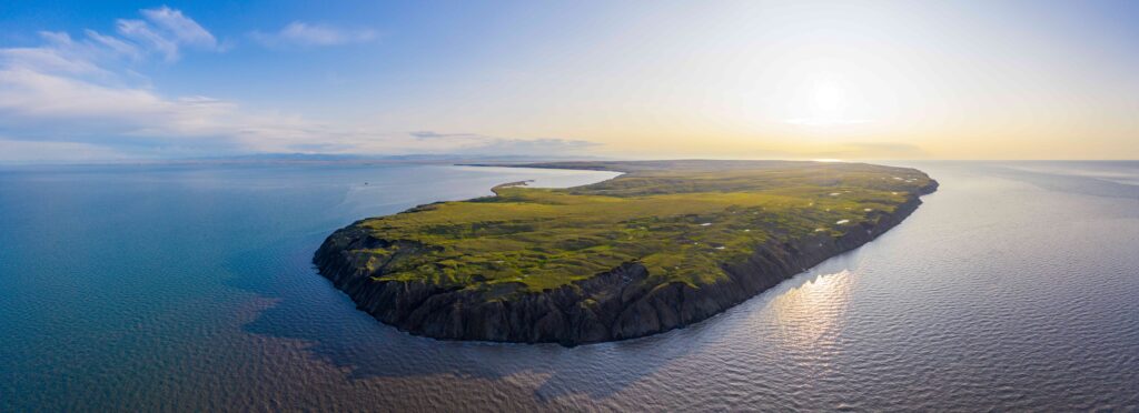 Aerial panorama of Qikiqtaruk/Herschel Island